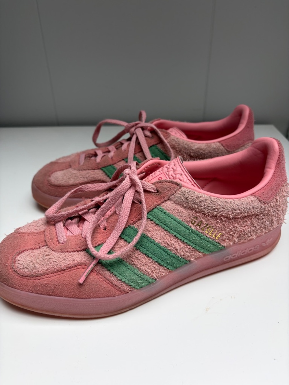 adidas Gazelle Pink and Green Suede Sneakers